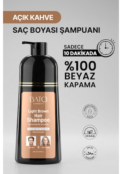 Batçı Beyaz Saçlar İçin Açık Kahve Anında Etkili Saç Boyası Şampuan 350 ML