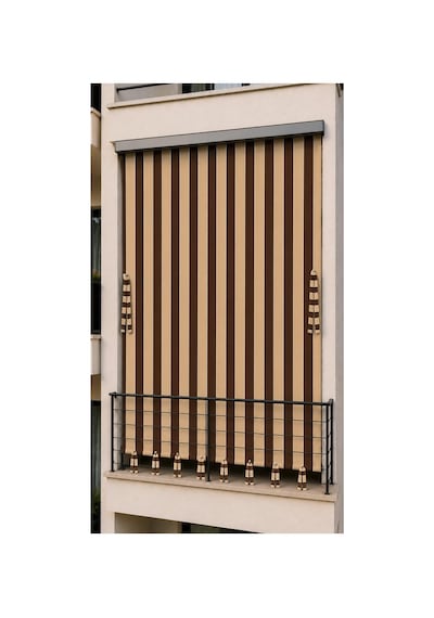 Suya Dayanıklı Kornişli Balkon Perdesi Modern Dış Mekan Fon Perde Kahverengi-krem Kahverengi Krem