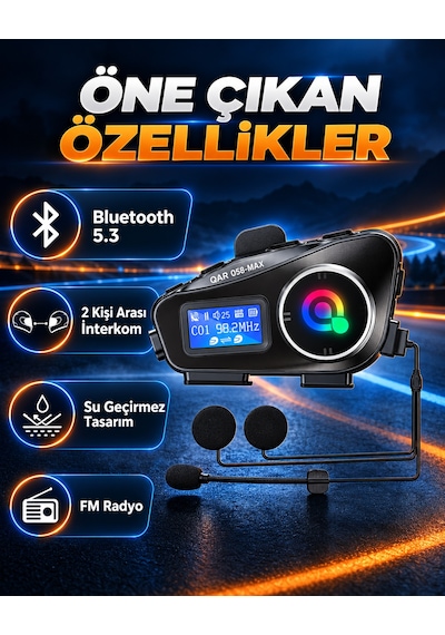 Q58-max Motosiklet Kask Bluetooth Kulaklık İnterkomlu Lcd Ekranlı Su Geçirmez Gürültü Önleyici Kablosuz Kask İçi Kulaklık