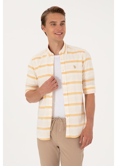 U.s. Polo Assn. Erkek Hardal Gömlek Desenli 50300198-vr072 Hardal