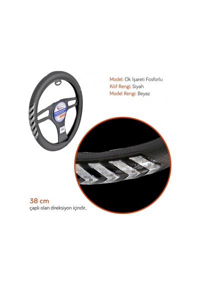 Nyf Direksiyon Kılıfı Fosforlu 38 Cm Siyah Ok İşareti Beyaz A-08