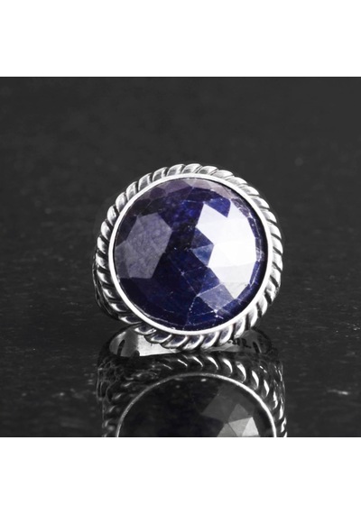Gerçek Doğal Taş Yüzük - 925k Katı Gümüş Erkek Yüzüğü Mavi Safir İle Gümüş
