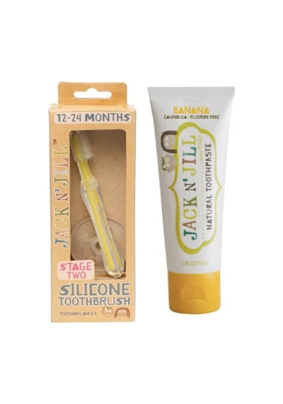 Jill Bebek Diş Fırçalama Seti Silikon Diş Fırçası + Muz Aromalı Macun 50g