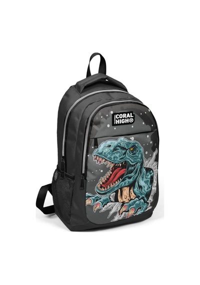 Coral High Kids Dinazor Desenli Üç Bölmeli USB Şarjlı Kulaklık Çıkışlı Okul Sırt Çantası 23420