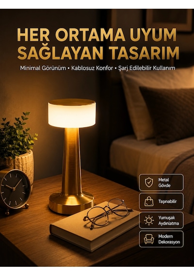 Kablosuz Renkli Masa Ve Gece Lambası Altın Rengi Dokunmatik Led Lamba Çok Renkli 27801159