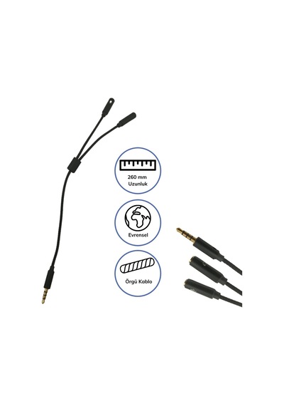 1 Erkek 2 Dişi 3.5 Mm Kulaklık Ve Mikrofon Ayırıcı Çoklayıcı Aux Kablo 5468 Standart