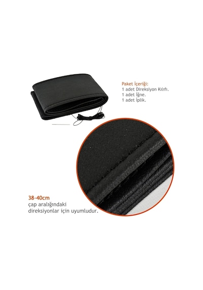 Fox D-121 Dikmeli Düz 38 Cm Siyah Direksiyon Kılıfı