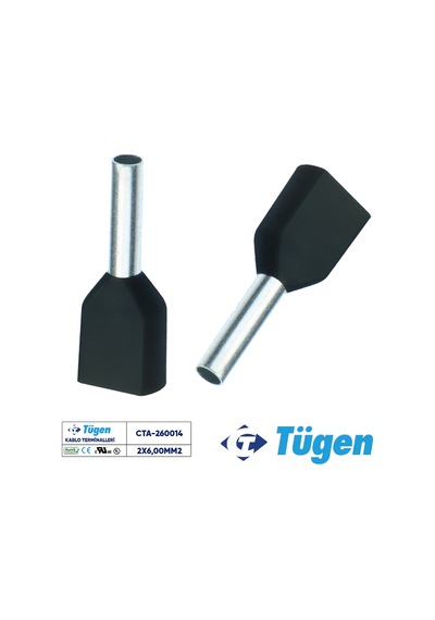 Tügen 2x6,00mm2 Çift Girişli İzoleli Yüksük Siyah 1 Kutu 100 Adet