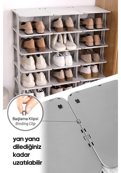 5 Katlı Plastik Ayakkabılık Raf, Eklenebilir Ve Büyütülebilir Düzenleyici Organizer, Kapı Önü Ve Ev İçi Kull Çok Renkli