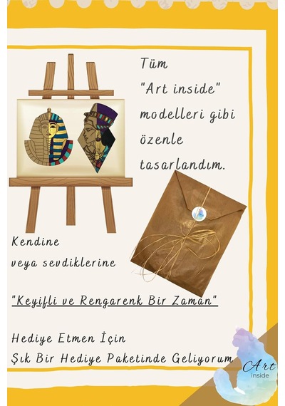 Firavun Tutankamon Ve Kraliçe Nefertiti Ahşap Boyama Tuval Seti Hediye Hobi Kiti Büyük Boy 2 Li Set 30 Cm 26 Cm