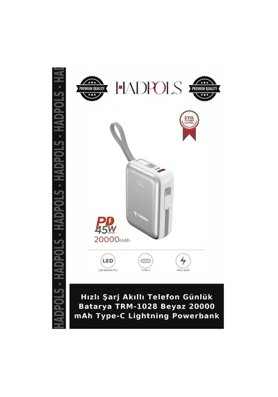 Hızlı Şarj Akıllı Telefon Günlük Batarya Trm-1028 Beyaz 20000 Mah Type-c Lightning Powerbank Diğer