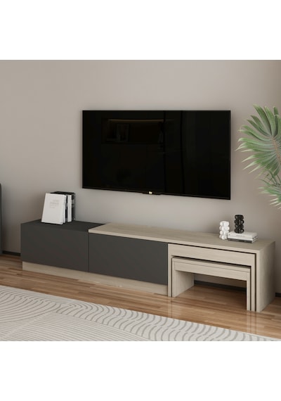 Nest Tv Sehpası Modern Tasarım,2 Kapaklı Depolama Ve İkili Zigon Sehpa İle Fonksiyonel Mobilya Traverten Nest Tv Sehpası Modern Tasarım,2 Kapaklı Depolama Ve İkili Zigon Sehpa İle Fonksiyonel Mobilya Traverten
