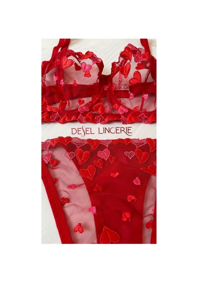 Desel Kırmızı Kalp Desenli Tül Bralet Takım Kırmızı - 563826918 Kırmızı