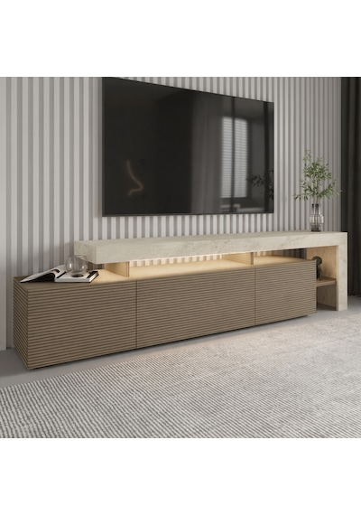 Beliz Modern Led Işıklı 3 Kapaklı, Raflı Tv Sehpası 192 Cm Traverten/sıcak Meşe Beliz Modern Led Işıklı 3 Kapaklı, Raflı Tv Sehpası 192 Cm Traverten/sıcak Meşe