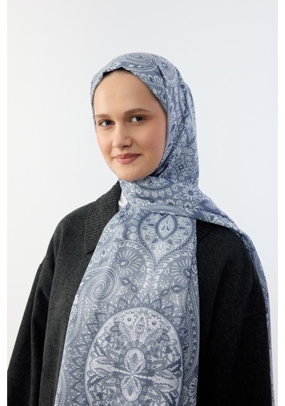 Mirsoy Scarf Mirayze Etnik Desen Şal Füme