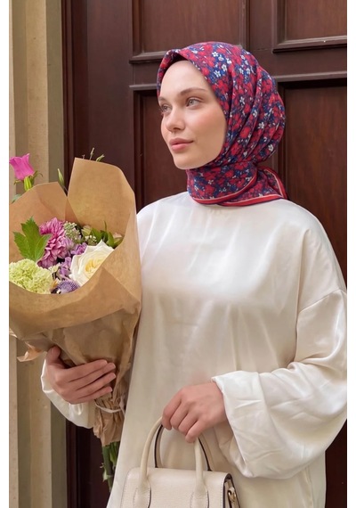 Silk Home Mini Floral Desen Soft Pamuk Eşarp Lacivert