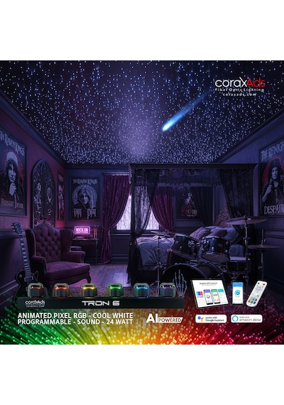 Gotık Genç Odası Ambiyans Aydınlatma Fiber Optik Yıldız Tavan Uygulama Seti - Mini Çok Renkli