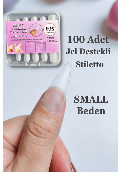 100 Adet Small Uzun Stiletto Jel Destekli Takma Tırnak Small