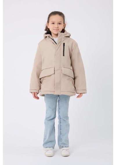 Spor Kız Çocuk Kürklü Su Ve Rüzgar Geçirmez Kapüşonlu 3 Mont Parka-121 Taş