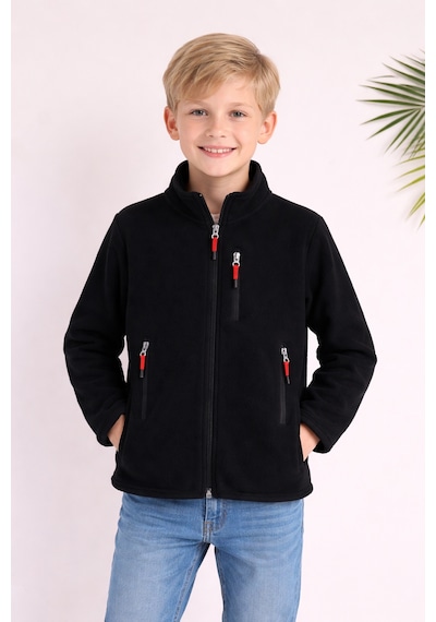 Monox Çocuk Lastik Manşetli Fermuarlı 3 Cepli Unisex Polar Ceket Siyah