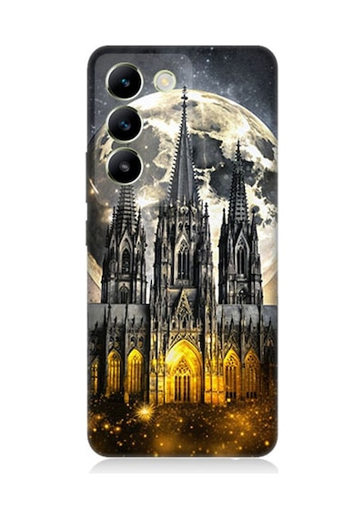 Vivo V30 Lite Uyumlu Ay Ve Katedral  Desenli Silikon Kılıf