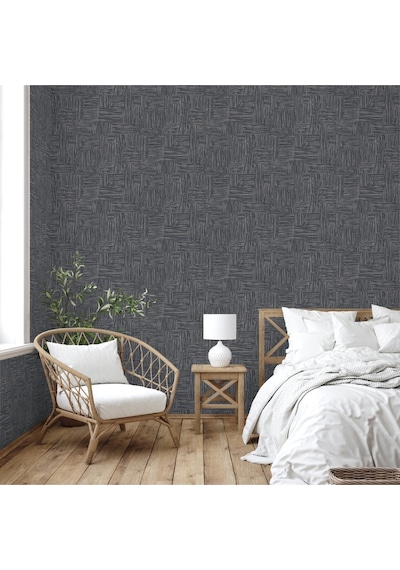 Adawall Muse Koleksiyonu- 25101-6 Antrasit Dokulu Silinebilir Nonwoven Vinil Duvar Kağıdı 1.06x15.6m - 16.5m² Siyah