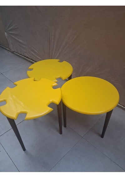 Zigon Dümen Sehpa 90609 Yuvarlak Model Kayın Torna Parlak Sarı Tabla Ceviz Ayak Sarı