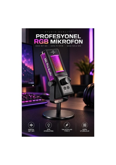 Robeve Yk-mc673 Profesyonel Rgb Oyuncu Mikrofonu Ve Yayıncı Mikrofonu Usb Type-c Mikrofon, Cardioid Ses Yakalama, Gürültü Azaltma, Ses Kontrolü, Gaming, Podcast, Canlı Yayın Ve Pc Mikrofonu