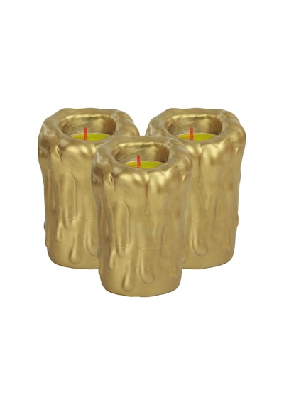 Mumluk Şamdan 3 Adet Tealight Uyumlu Üçlü Büyük Erimiş Mum Model - Altın