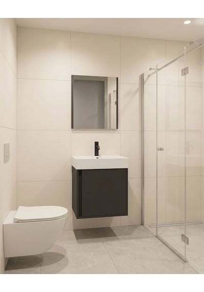 Vasa Kapaklı 50 Cm Antrasit Lavabo Dolabı Üçlü Set