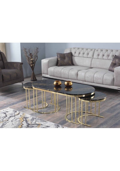 Premium Oval 2+1 Coffee Table Membrane Mdf Orta Sehba Lüx Zarif Tasarım Premium Siyah Gold Premium Oval 2+1 Coffee Table Membrane Mdf Orta Sehba Lüx Zarif Tasarım Premium Siyah Gold