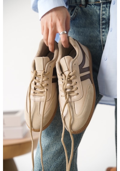 Daxtors Garantili Carina Günlük Ortopedik Kadın Sneaker Spor Ayakkabı Bej