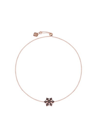 Siyah Zirkon Taşlı Pırlanta Montür Rose Altın Kaplama Asansörlü Çiçek Desenli Gümüş Bileklik Gümüş - Rose Gold