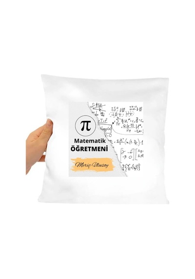 Matematik Öğretmenlerine Özel Saten Yastık Kılıfı 50x50 Cm İsme Özel Matematik Temalı Dekoratif Kırlent Kılıfı İçi Boş Beyaz