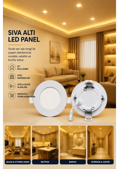 Cata Ct-5144 3w Led Panel 3200k Sarı Işık Slim Sıva Altı Yuvarlak Led Spot Beyaz