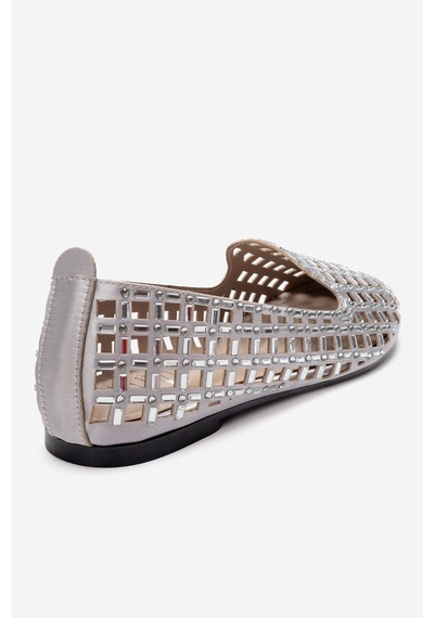 Luvishoes Sılva Gümüş Taşlı Kadın Babet Ayakkabı Gümüş