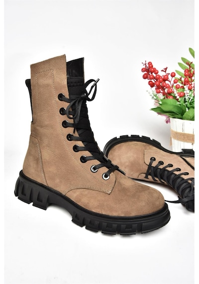 Fox Shoes N555101501 Vizon Hakiki Deri Nubuk Kadın Postal Bot Vizon