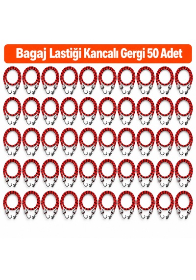 Bagaj Lastiği Kancalı Gergi 50 Adet - 90 Cm Bagaj Lastiği/halatı - Kırmızı-siyah Renk Kırmızı - Siyah