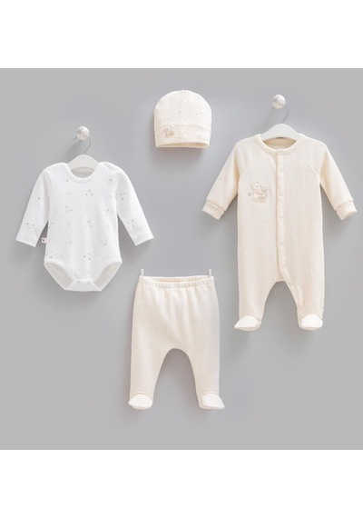 Caramell Pamuk 4lü Tulumlu Teddy Bear Set 0-3 Ay 50-56 Cm Bej Crml.ze2517.bej