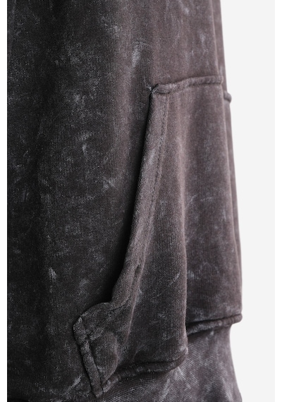 Sırt Detaylı 55 Baskılı Oversize Kapüşonlu Sweat Füme