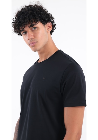 Rowinger Modal İnterlock Kumaş Minimal Logolu Bisiklet Yaka Erkek Spor T-shirt Siyah