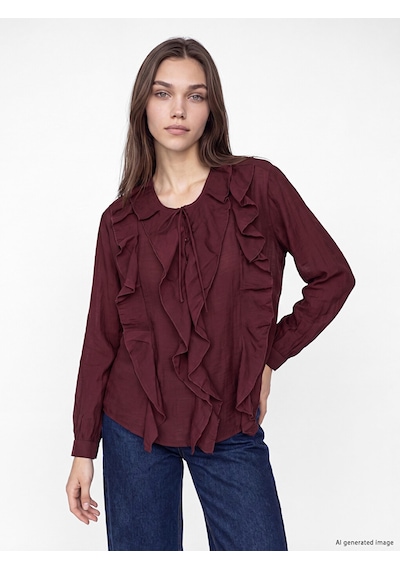 Lcw Modest Bordo Bağlamalı Yaka Fırfırlı Bluz
