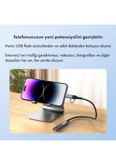 Microcase 2'si 1 Arada Type-c Lightning To Usb 3.0 Otg Kablo - Apple iOS Ve Android Uyumlu Dönüştürücü-al5823 Siyah