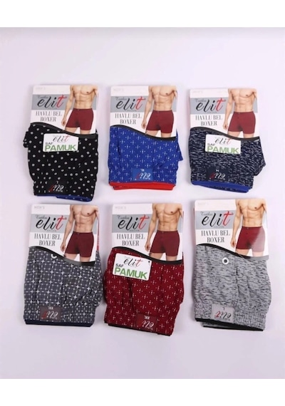 Tutku Elit 1102 Erkek Karışık Desenli Havlu Bel Boxer 6 Adet Çok Renkli
