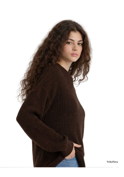Trikonova Oversize Triko Kazak Kahverengi