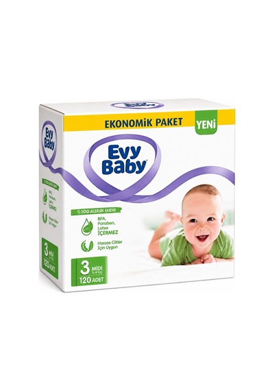 Evy Baby Bebek Bezi 3 Beden 5-9 Kg Midi 120 Adet 3 Numara