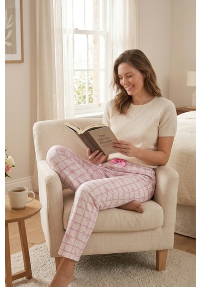 Mataş Kadın Büyük Beden Sandy Kumaş Pijama Altı Battal Boy Rahat Kesim Pembe