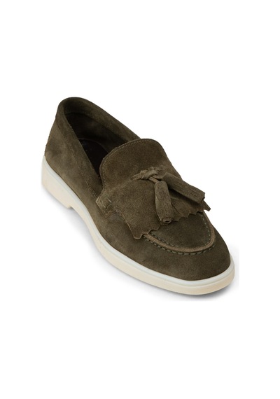 Deery Kadın Hakiki Süet Yeşil Püsküllü Loafer - 02042zyslc01