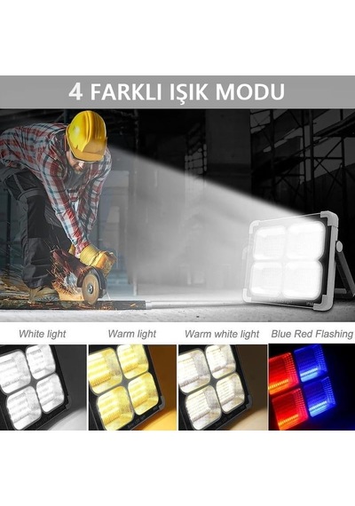 Seyyar Solar Led Projektör Gri Renk Cata 200w Güneş Enerjili Portatif Led Işık Taşınabilir Sokak Aydınlatması I
