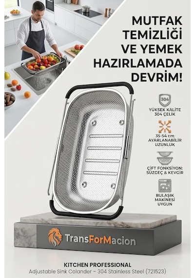 Lavabo Süzgeci Ayarlanabilir Kevgir 304 Paslanmaz Çelik 721523